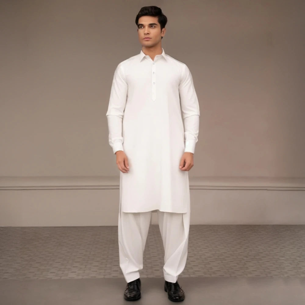 White Wash n Wear Blended Shalwar Kameez | wnb