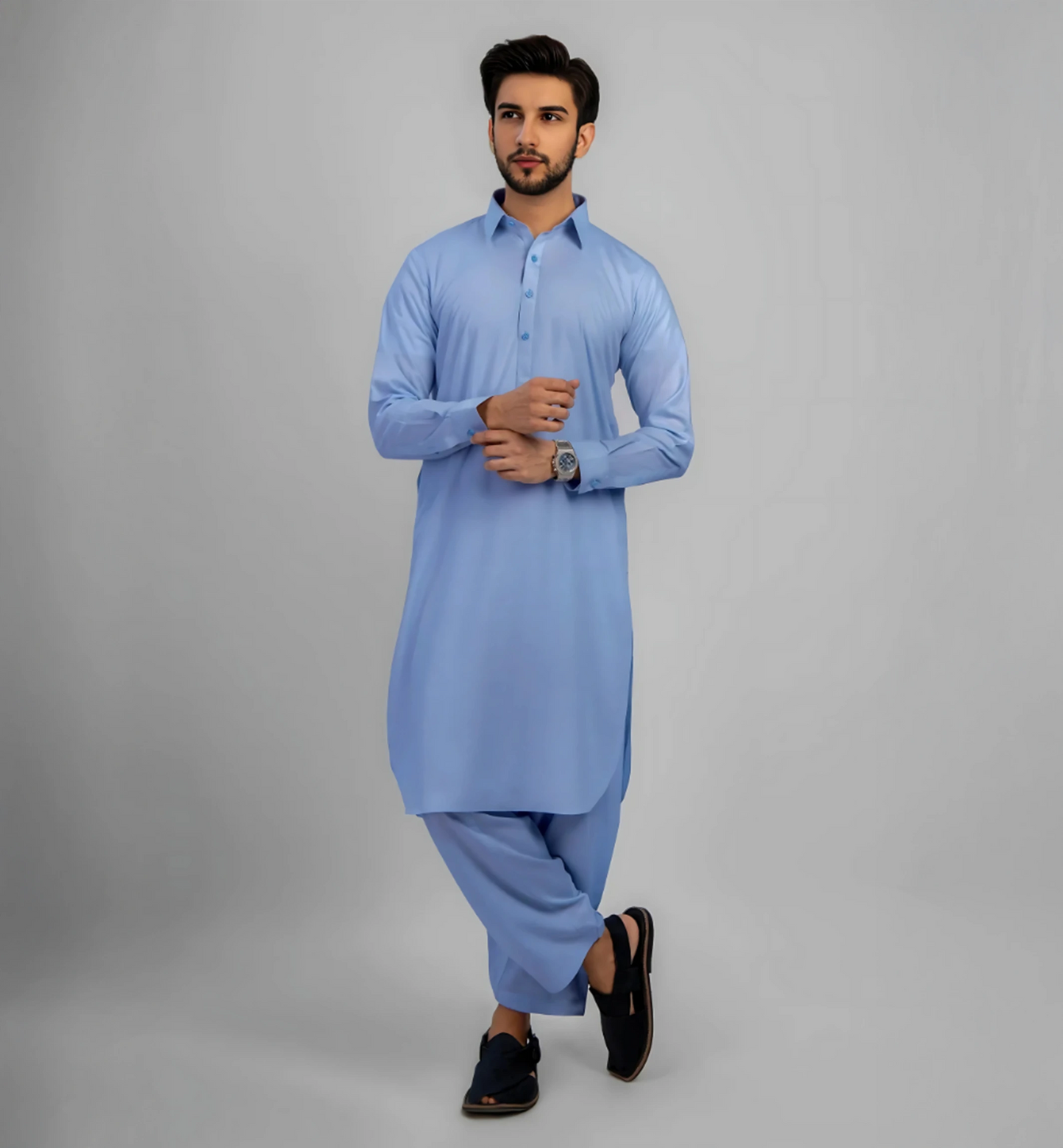 Stone Blue Men Shalwar Kameez