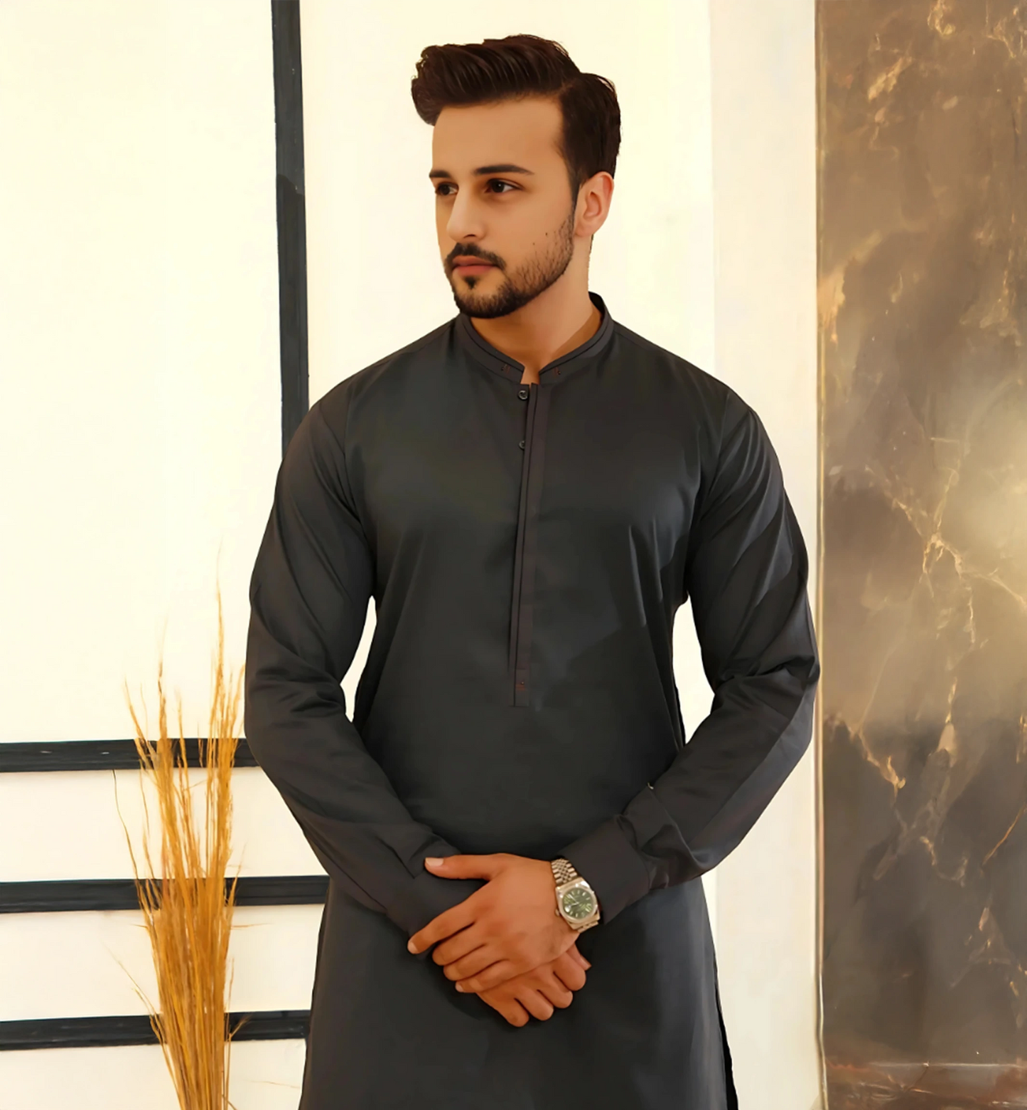 Dark Gray Men Shalwar Kameez