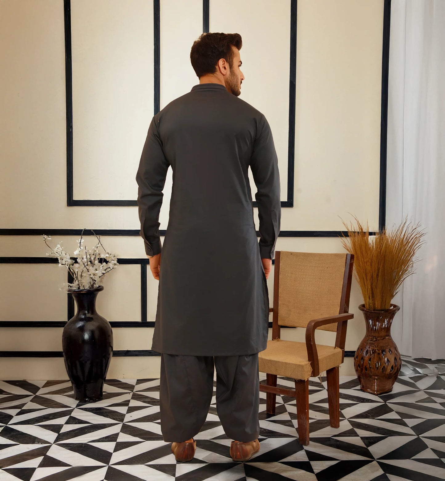 Dark Gray Men Shalwar Kameez