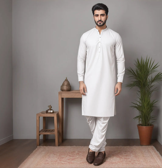 Sang e Mar - Pure White Cotton Shalwar Kameez