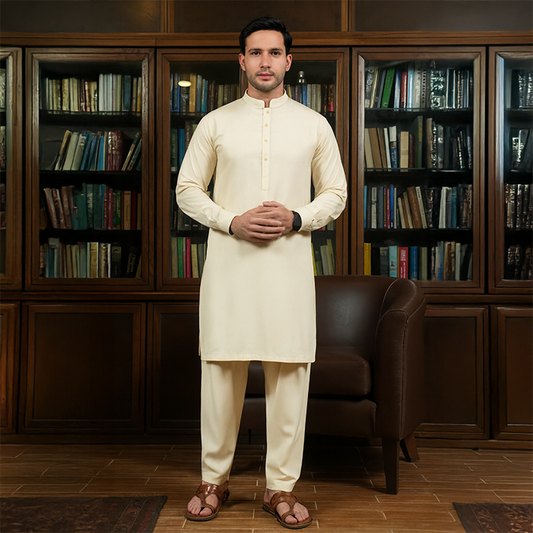 Creme Unstitched Men Shalwar Kameez