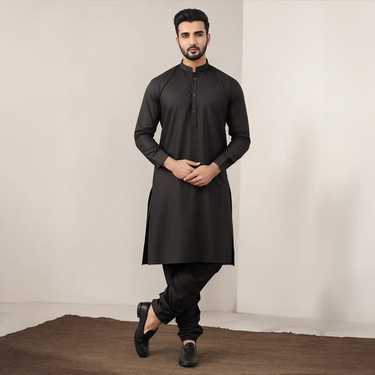 Siyah - Pure Black Cotton Shalwar Kameez