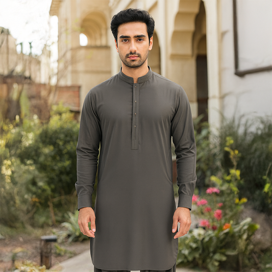 Stone Gray Unstitched Men Shalwar Kameez
