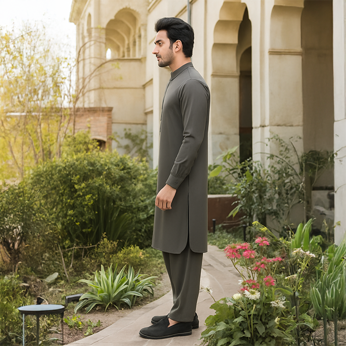 Stone Gray Unstitched Men Shalwar Kameez