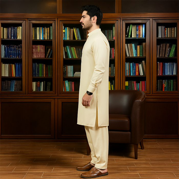 Creme Unstitched Men Shalwar Kameez