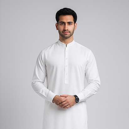 Pure White Unstitched Men Shalwar Kameez