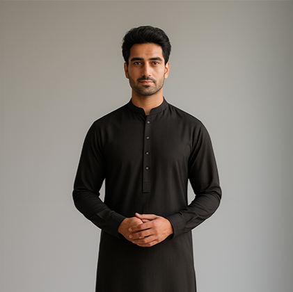Pure Black Unstitched Men Cotton Shalwar Kameez